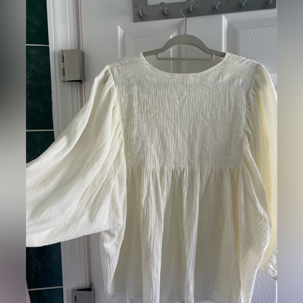 Amente boho cotton white quilted peasant top blouse - Picture 7 of 9